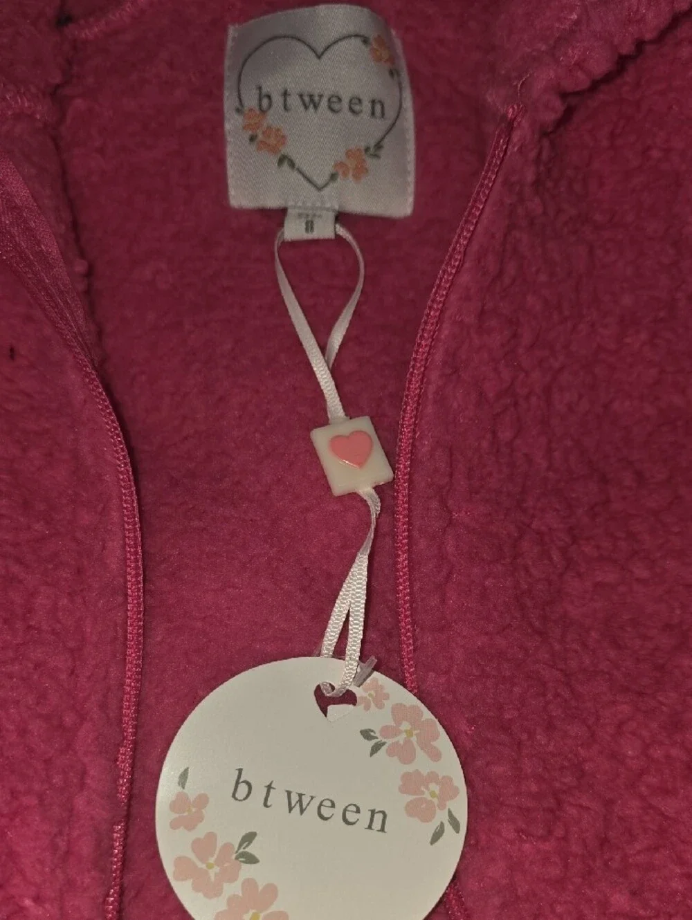 btween Hot Pink Sherpa Hoodie with Shiny Heart Patches